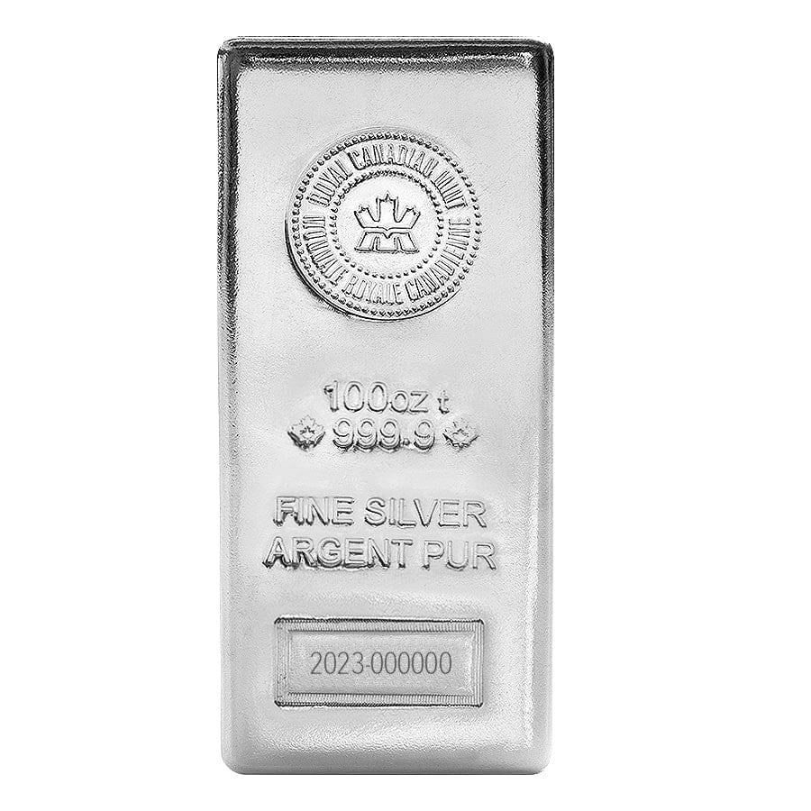 100 oz Royal Canadian Mint (RCM) .9999 Fine Silver Bar