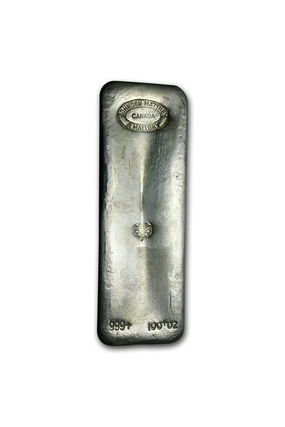 100 oz Silver Bar - Johnson Matthey & Mallory (Maple Leaf)
