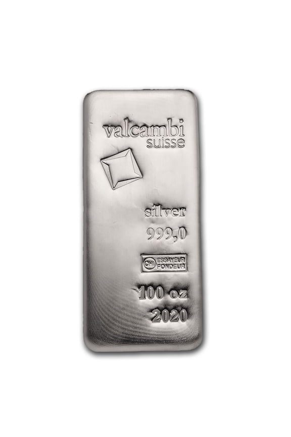 100 oz Silver Bar - Valcambi (2020, Cast-Poured)