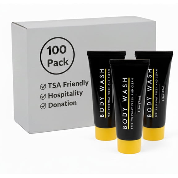 100 pack 2.5 Oz. Bodywash - Hospitality, Hotel, Homeless Shelter, Donation, Charity Drive, Disaster Relief Supplies - 100 Bottles