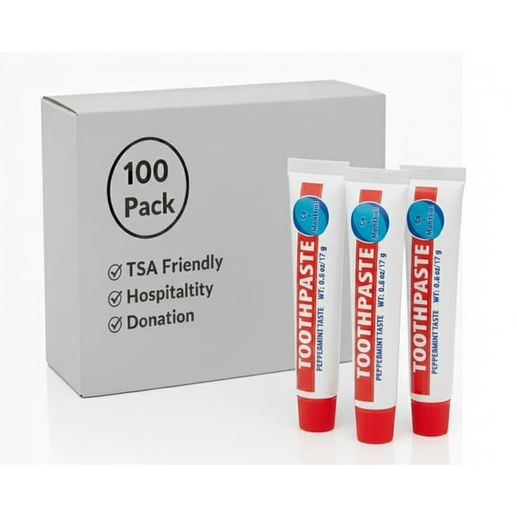100 pack .21 Oz. Peppermint Toothpaste - Hospitality, Hotel, Homeless Shelter, Donation, Charity Drive, Disaster Relief Supplies - 100 Tubes