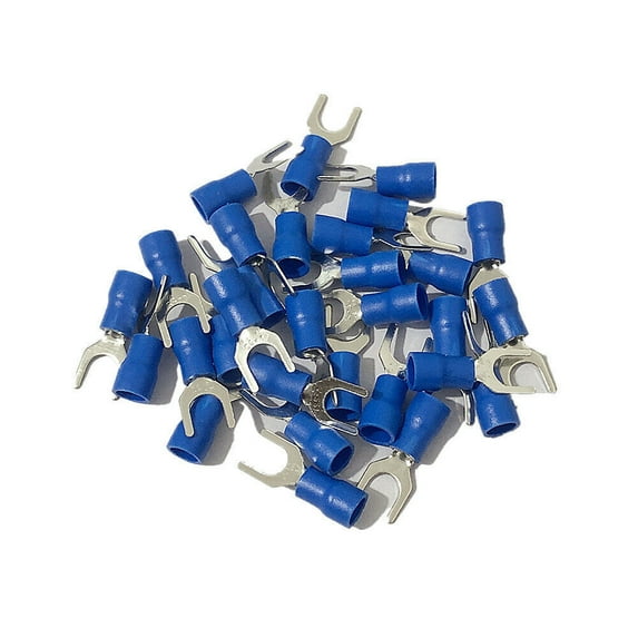 100 pack Blue SV2-5 Pre-insulated Fork Terminals 16-14AWG Wire Crimp Connectors