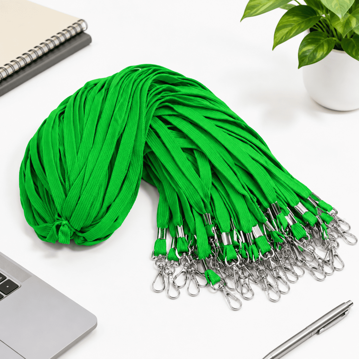 100-pack Green Cotton Neck Lanyards with Swivel J-Hooks for ID Badges ...