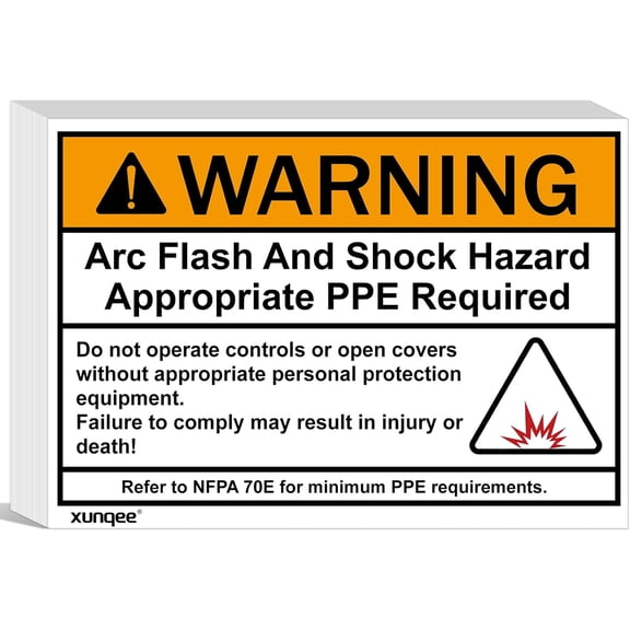 100 packs of 5*3.5 inch warning arc flash and electric shock danger, requires wearing appropriate personal protective equipment, high-performance vinyl labels for electrical panel labels workplace sa