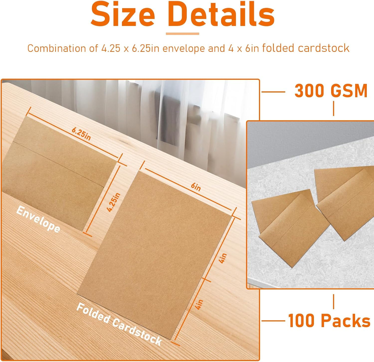 100 packs Brown Blank Note Cards and Envelopes 4 x 6 Heavyweight Folded ...