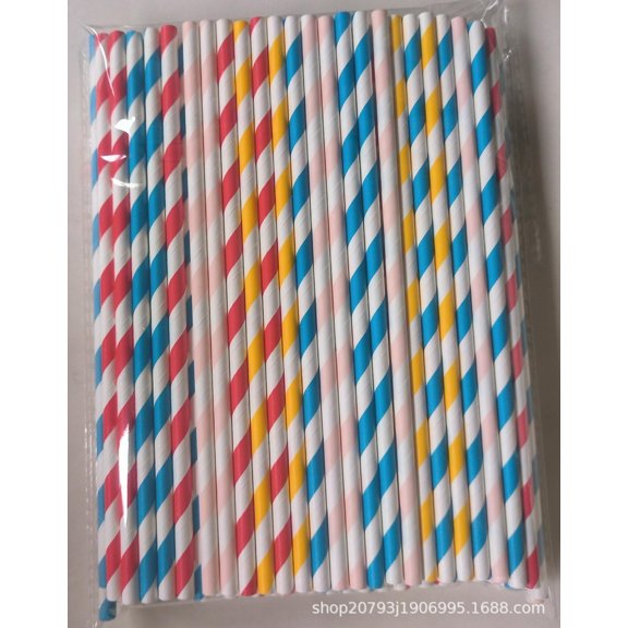 100 paper straws, mixed color paper straws, striped paper straws, disposable straws, single straw, independent packaging