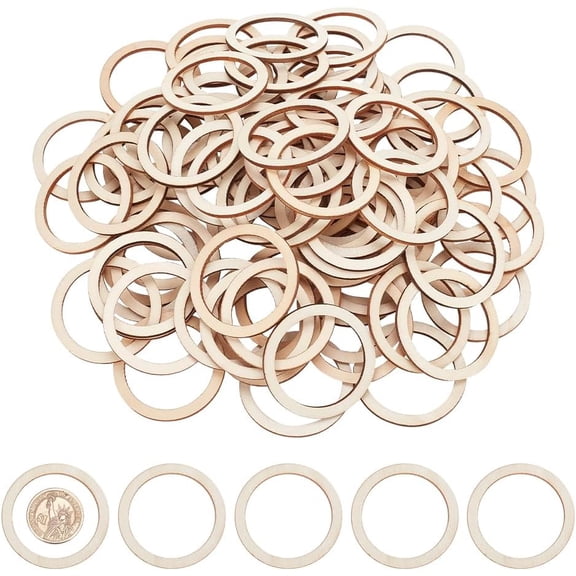 100 pc 100 Pcs 5cm Wood Pieces Rings Shape Circle Ornaments Blank Wooden Slices for Painting Pyrogray Home Decor