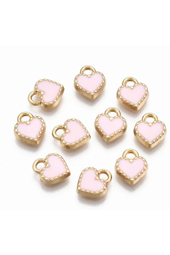 100 pc 100Pc Enamel Heart Charm Heart Pendant for Women Jewelry Making 8.5x7.5x2mm Hole: 1.6mm for diy Pink