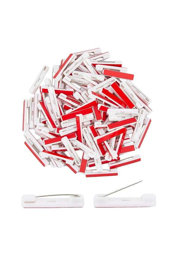 100 pc 100Pcs Safety Bar Pins Self Adhesive Pin Name Tag Pins Plastic Badge Pin 1.42inch Flat Back Brooch Blank Tags Pin for ID Badges Ribbons Nametags Flower and Crafting