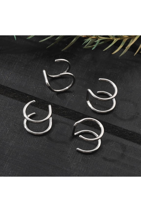 100 pc 304 Stainless Steel 2 Line Hoop Clip on Nose Rings Cuff Nose Rings Stainless Steel color 9.5x10x8mm