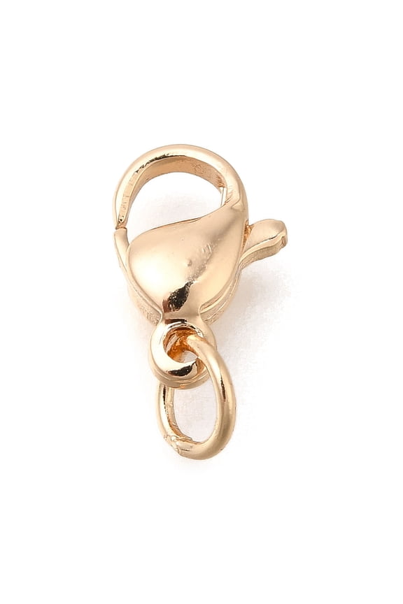100 pc 304 Stainless Steel Lobster Claw Clasps with Brass Jump Ring Long-Lasting Plated Light golden 13mm