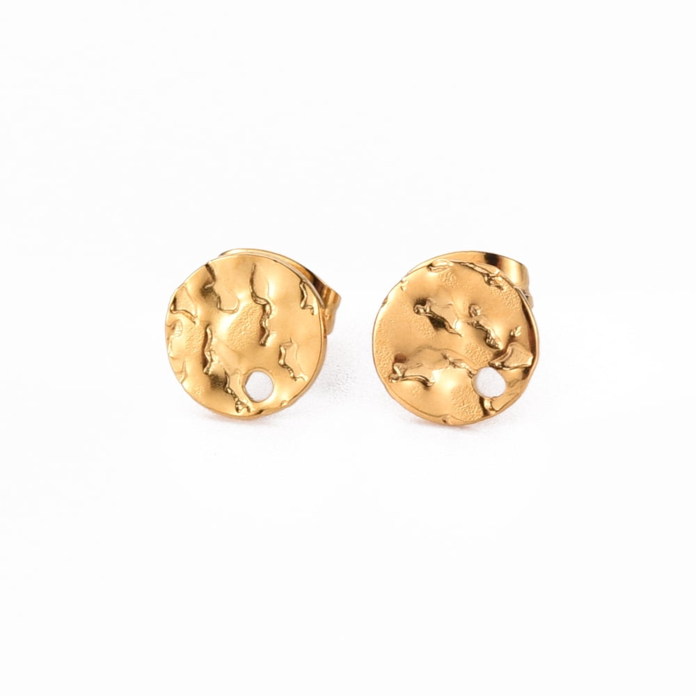 100 pc 304 Stainless Steel Stud Earring Findings with Earring Backs Flat Round Real 18K Gold Plated 8mm Hole: 1.5mm Pin: 0.8mmDIY