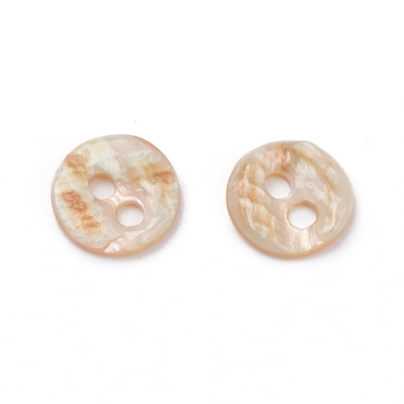 100 pc Abalone Shell/Paua Shell Flat Round 2-Hole Coral 7x1.5mm Hole: 1.4mm