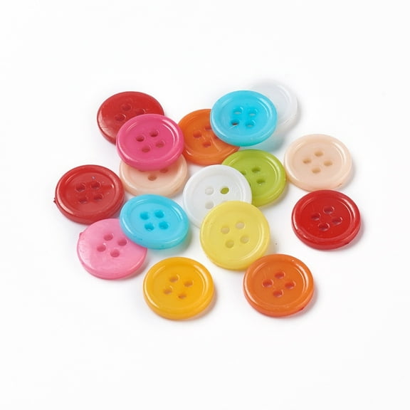 100 pc Acrylic Sewing Buttons Plastic Buttons for Costume Design 4-Hole Dyed Flat Round Mixed Color 15x2mm Hole: 1mm