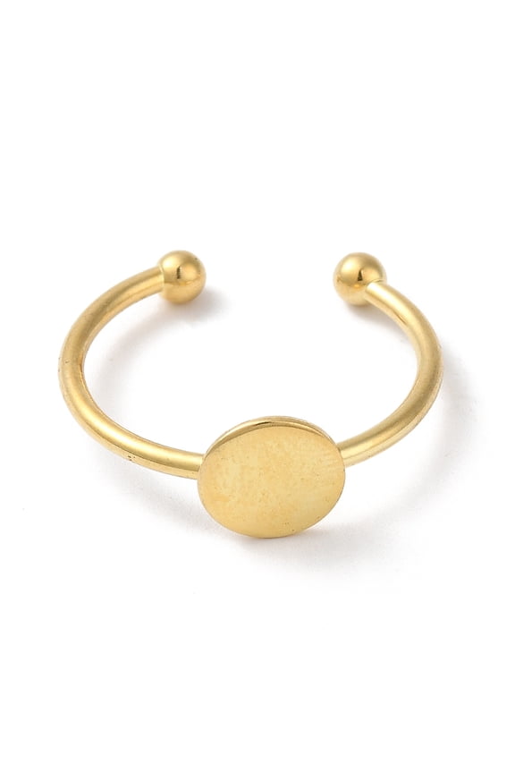 100 pc Adjustable 304 Stainless Steel Finger Rings Components Pad Ring Base Findings Flat Round Real 18K golden Plated US Size 8 1/2(18.5mm) Tray: 8mm.