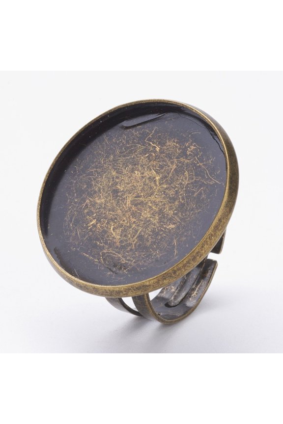 100 pc Adjustable Brass Pad Finger Ring Settings Flat Round Size 8 Antique Bronze Tray: 23mm 18mm