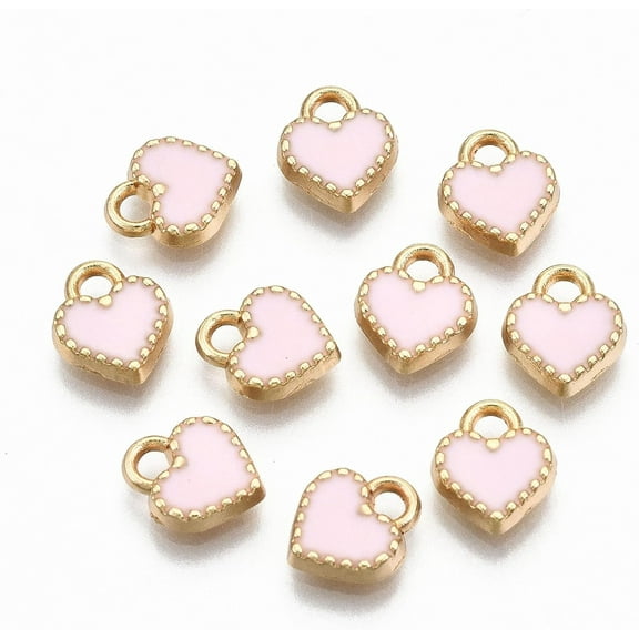 100 pc Alloy Enamel Charms Cadmium Free Lead Free Heart Light Gold Pink 8.5x7.5x2mm Hole: 1.6mm