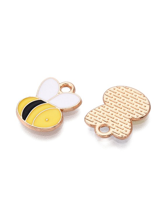 100 pc Alloy Enamel Charms Lead Free & Cadmium Free Bees Charm Golden Yellow 14x10.5x1mm Hole: 1.8mm