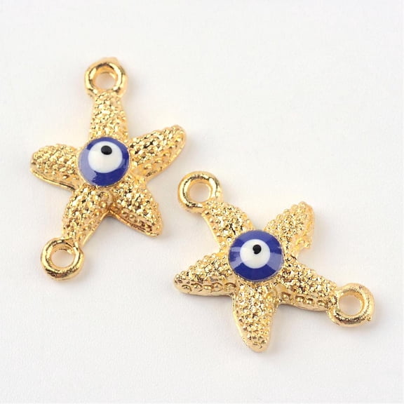 100 pc Alloy Enamel Evil Eye Links connectors Star White 21x14x4mm Hole: 1.5mm