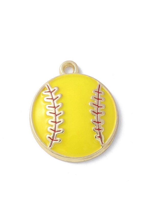 100 pc Alloy Enamel Pendants Lead Free & Cadmium Free & Nickel Free Golden Sports Ball Charms Baseball 21.5x18x3.5mm Hole: 1.6mm