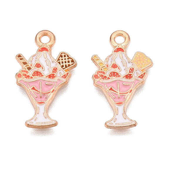 100 pc Alloy Enamel Pendants Light Gold Lead Free Cadmium Free Ice Cream Charm Pink 22x12.5x1mm Hole: 1.6mm