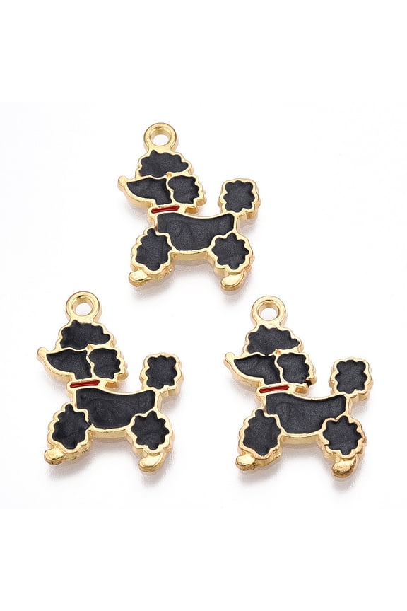 100 pc Alloy Enamel Pendants Light golden Cadmium Free Nickel Free Lead Free Poodle Charm Black 20.5x16.5x1.5mm Hole: 1.6mm