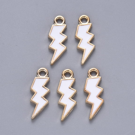 100 pc Alloy Enamel Pendants Lightning Bolt Light golden White 20x7x1.5mm Hole: 2mm