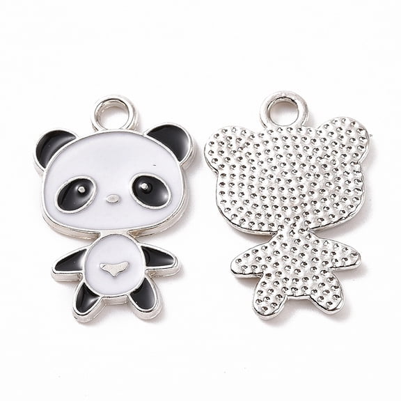 100 pc Alloy Enamel Pendants Panda Charm Platinum 21.5x14.5x1mm Hole: 2mm