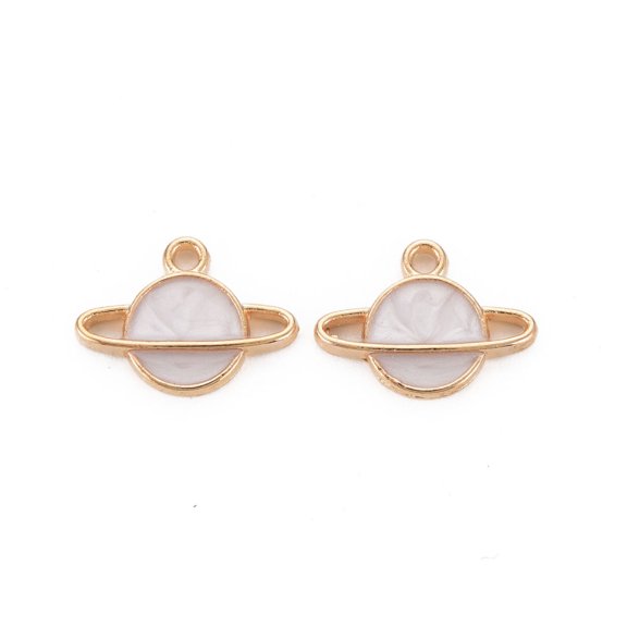 100 pc Alloy Enamel Pendants Planet Universe Space Charms Light Gold White 12x16.5x3mm Hole: 1.6mm