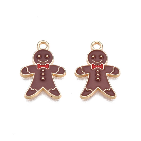 100 pc Alloy Enamel Pendants for Christmas Light Gold Gingerbread Man Coconut Brown 20.5x14x2mm Hole: 2mm