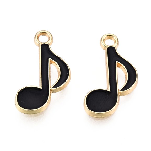 100 pc Alloy Pendants with Enamel Musical Note Light golden Black 20x12x2mm Hole: 1.8mm