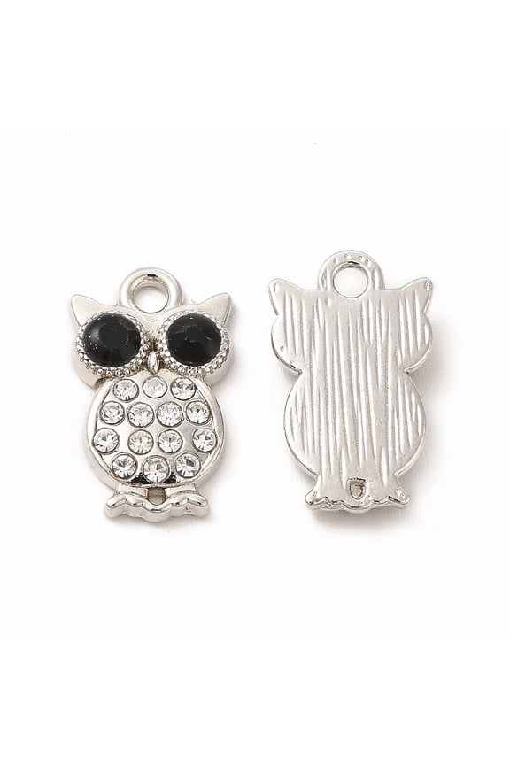 100 pc Alloy Rhinestone Charms Owl Platinum 17x10.5x3mm Hole: 2mm