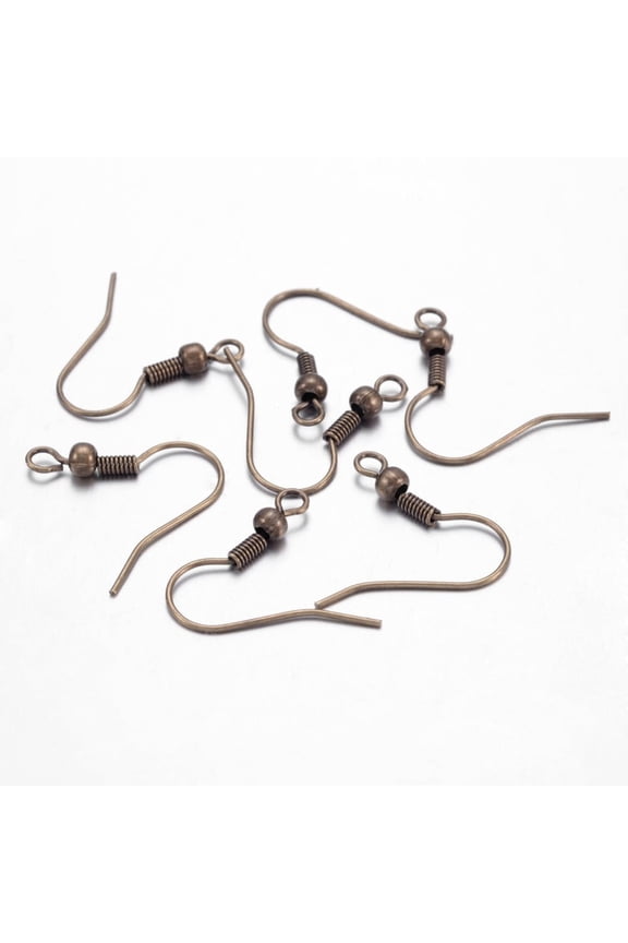 100 pc Antique Bronze Brass Earring Hooks with Bead Charms and Horizontal Loop 19mm long Pin: 0.7mm Hole: 1.5mm