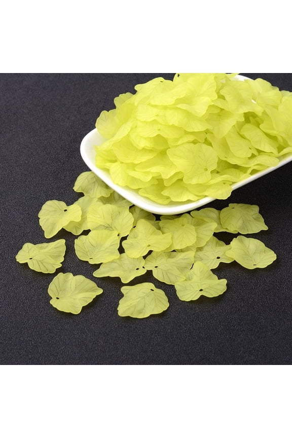 100 pc Autumn Theme Transparent Frosted Acrylic Pendants Maple Leaf Lawn Green 24x22.5x3mm Hole: 1mm
