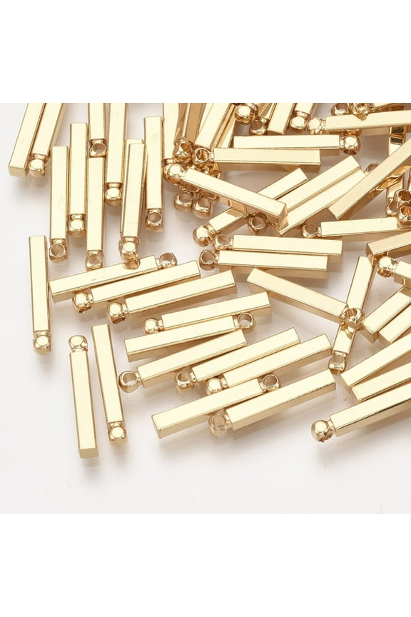 100 pc Brass Bar Pendants Rectangle Real 18K Gold Plated 15x2x2mm Hole: 0.8mmDIY