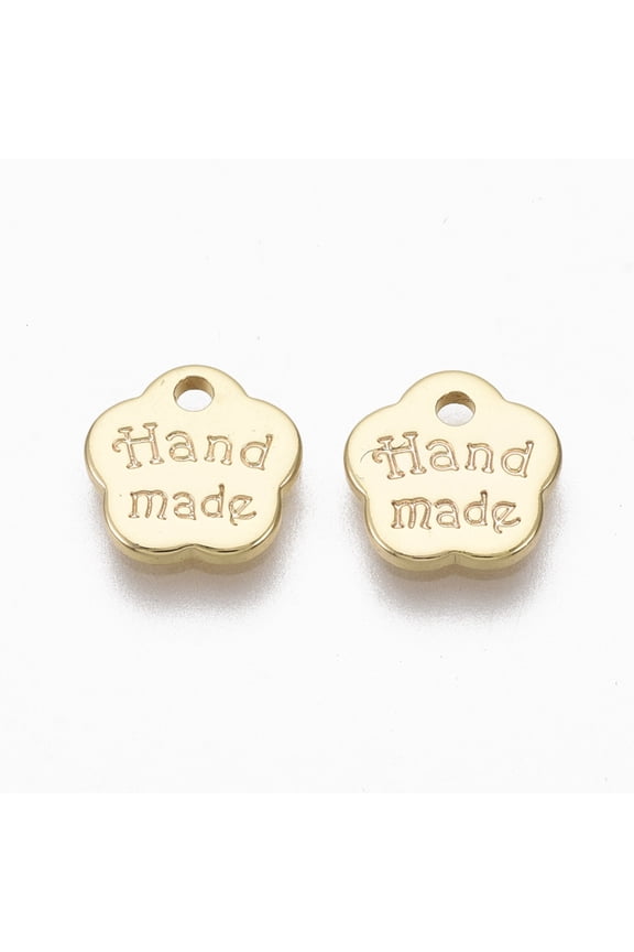 100 pc Brass Charms Nickel Free Flower with Words Handmade Real 18K Gold Plated 8x8x1mm Hole: 1.2mm