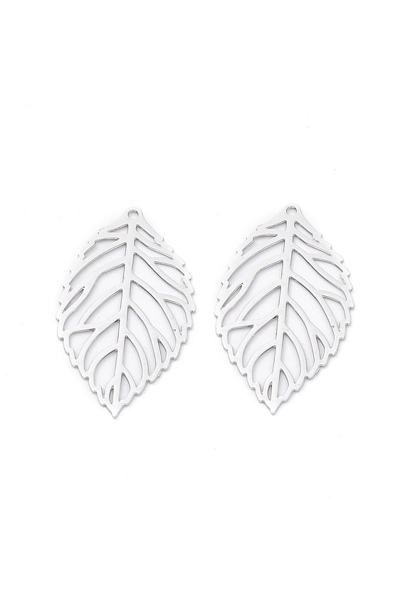 100 pc Brass Filigree Big Pendants Etched Metal Embellishments Long-Lasting Plated Leaf Platinum 23.5x13x0.3mm Hole: 0.8mm