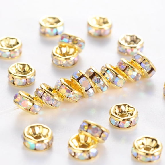 100 pc Brass Grade A Rhinestone Spacer Beads Golden Plated Rondelle Nickel Free Crystal AB 5x2.5mm Hole: 1mm