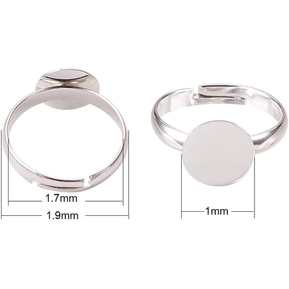 100 pc Brass Pad Ring Base Findings Adjustable Cadmium Free Lead Free Silver 19mm