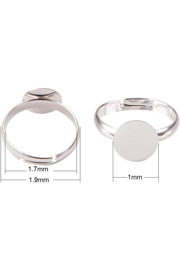 100 pc Brass Pad Ring Base Findings Adjustable Cadmium Free Lead Free Silver 19mm