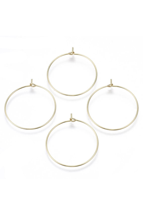 100 pc Brass Wine Glass Charms Rings DIY Material for Basketball Wives Hoop Earrings Nickel Free Real 18K Gold Plated 35x30x0.7mm 21 Gauge