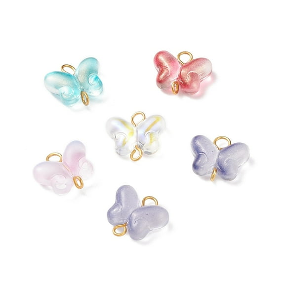 100 pc Butterfly Glass Golden Tone Iron Connector Charms Mixed color 14x14.5x5.5mm Hole: 1.8~2.2mm