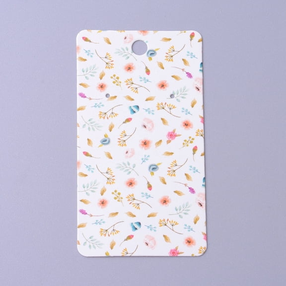 100 pc Cardboard Earring Display Cards Rectangle with Flower Pattern White 9x5x0.04cm Hole: 1.5mm