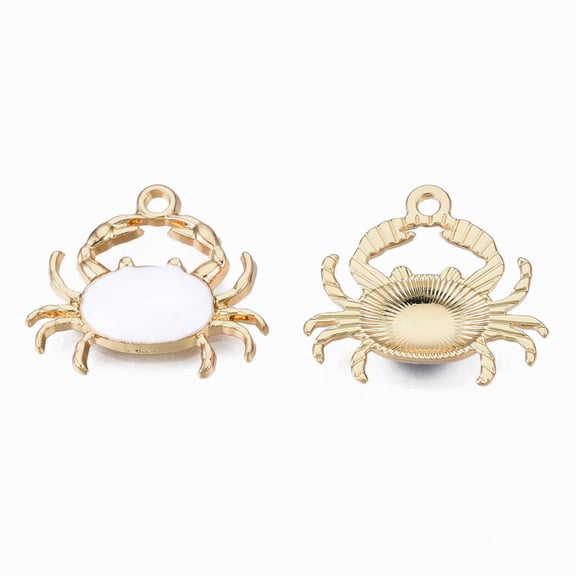 100 pc Eco-Friendly Zinc Alloy Pendants with Enamel Cadmium Free Nickel Free Lead Free Crab Shape Light golden White 18x20x3mm Hole: 1.6mm