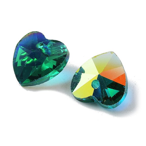 100 pc Electroplate Glass Charms AB color Plated Faceted Heart Medium Spring Green 10x10x5~5.5mm Hole: 1~1.2mm