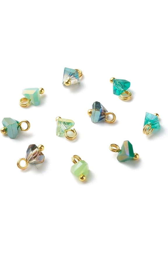 100 pc Electroplate Glass Charms with Brass Ball Head Pins Triangle Aquamarine 8x6x4.5mm Hole: 1.8mm for diy
