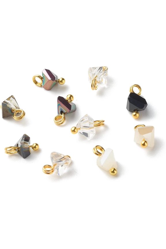 100 pc Electroplate Glass Head Pins Triangle Clear 8x6x4.5mm Charms with Brass Ball Hole: 1.8mm