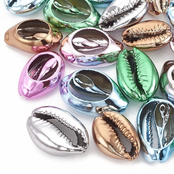 100 pc Electroplated Sea Shell Beads Undrilled/No Hole Beads Cowrie Shells Mixed Color 17~21x11~14x6~8mm