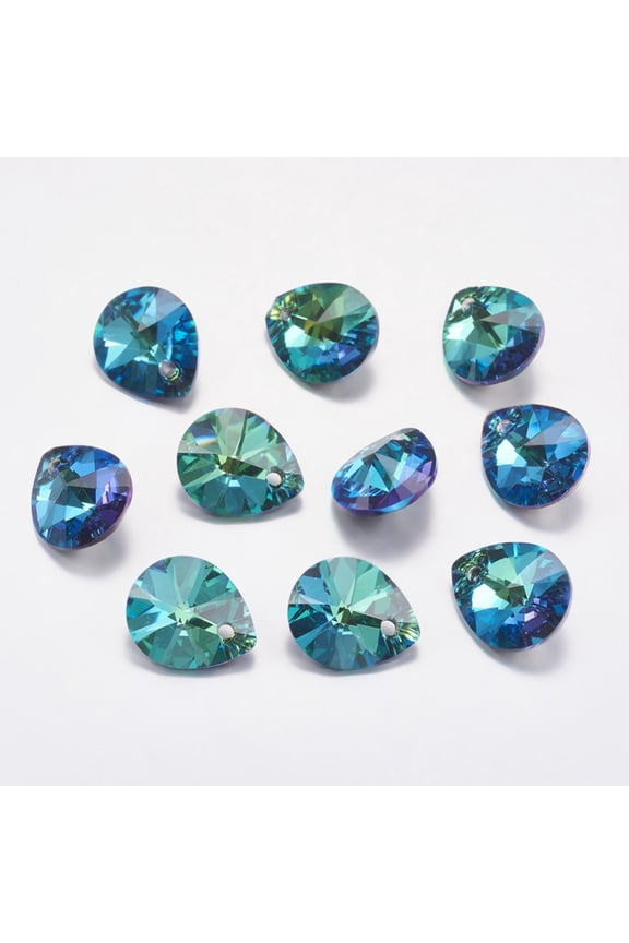 100 pc Faceted K9 Glass Rhinestone Charms Imitation Austrian Drop Bermuda Blue 8x6x4mm Hole: 1mm