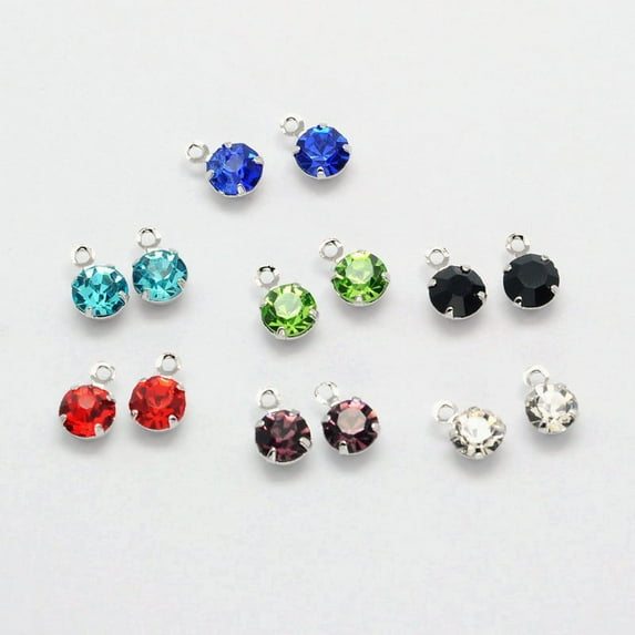 100 pc Flat Round Brass Micro Pave Cubic Zirconia Charms Real Platinum Plated Cadmium Free Nickel Free Lead Free Mixed color 6x4x3mm Hole: 1mm
